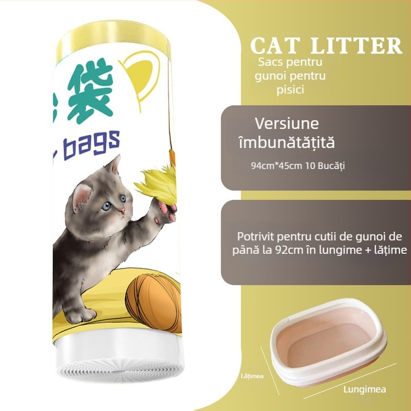 Geantă pentru nisip de pisică cu șnur și mâner, HDPE îngroșat, stil rulat