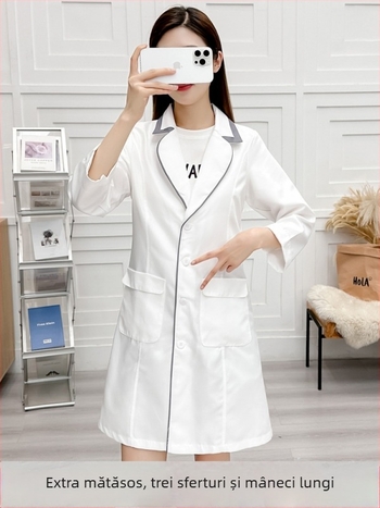 Set Mantie și Pantaloni Croiți pentru personalul salonului de înfrumusețare, poliester ce evacuează umezeala, mâneci 9/10, guler rotund, lungime medie