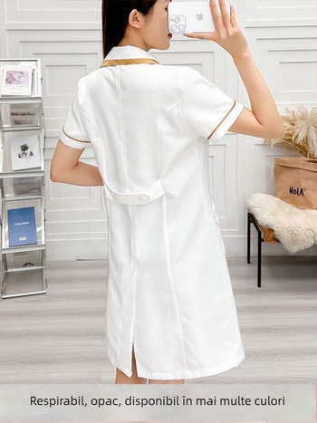 Set Mantie și Pantaloni Croiți pentru personalul salonului de înfrumusețare, poliester ce evacuează umezeala, mâneci 9/10, guler rotund, lungime medie