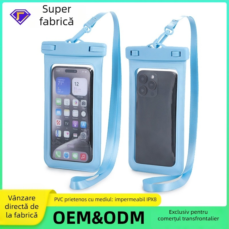Husă impermeabilă pentru telefon pentru scufundări și activități în aer liber, material PVC, compatibilă cu ecranul tactil, rezistență la apă nivel 8