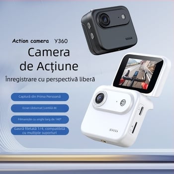 Cameră sport Y360 cu ecran rabatabil, înregistrare 4K, anti‑șoc, unghi larg 143°, LCD de 2,0 inch