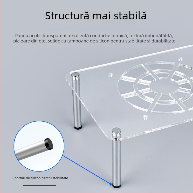 Bază de răcire pentru router și modem | Material ABS | 2 țevi de răcire | 2 porturi USB | răcire cu aer | design silențios