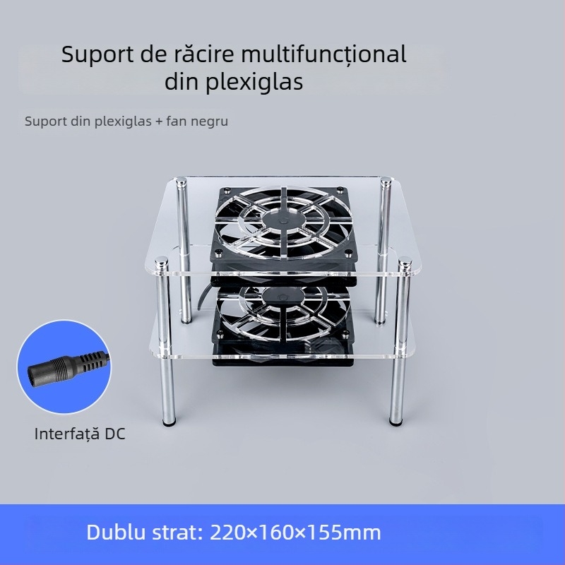 Bază de răcire pentru router și modem | Material ABS | 2 țevi de răcire | 2 porturi USB | răcire cu aer | design silențios