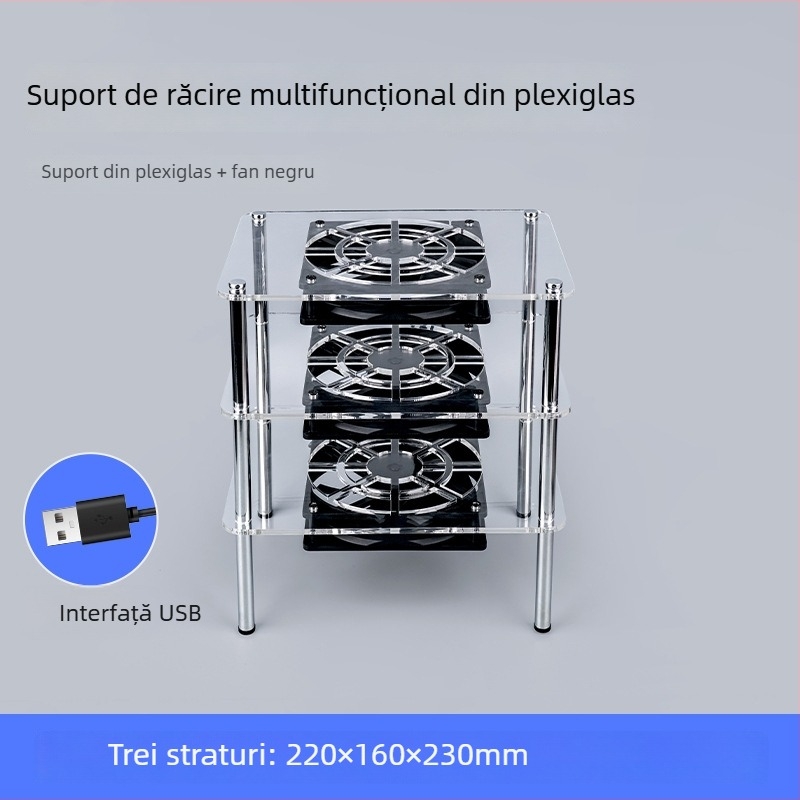 Bază de răcire pentru router și modem | Material ABS | 2 țevi de răcire | 2 porturi USB | răcire cu aer | design silențios