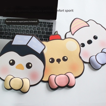 Padă de mouse cu sprijin pentru încheietură – stil desen animat, Material: pânză+silicon+PU, O singură față, Pernă pentru mână