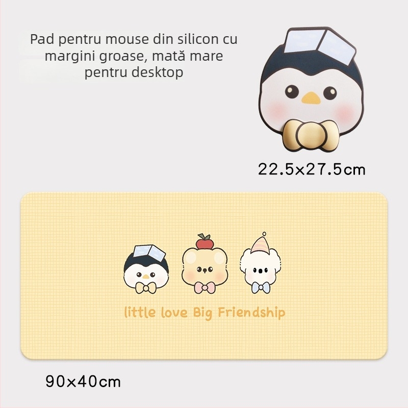 Padă de mouse cu sprijin pentru încheietură – stil desen animat, Material: pânză+silicon+PU, O singură față, Pernă pentru mână