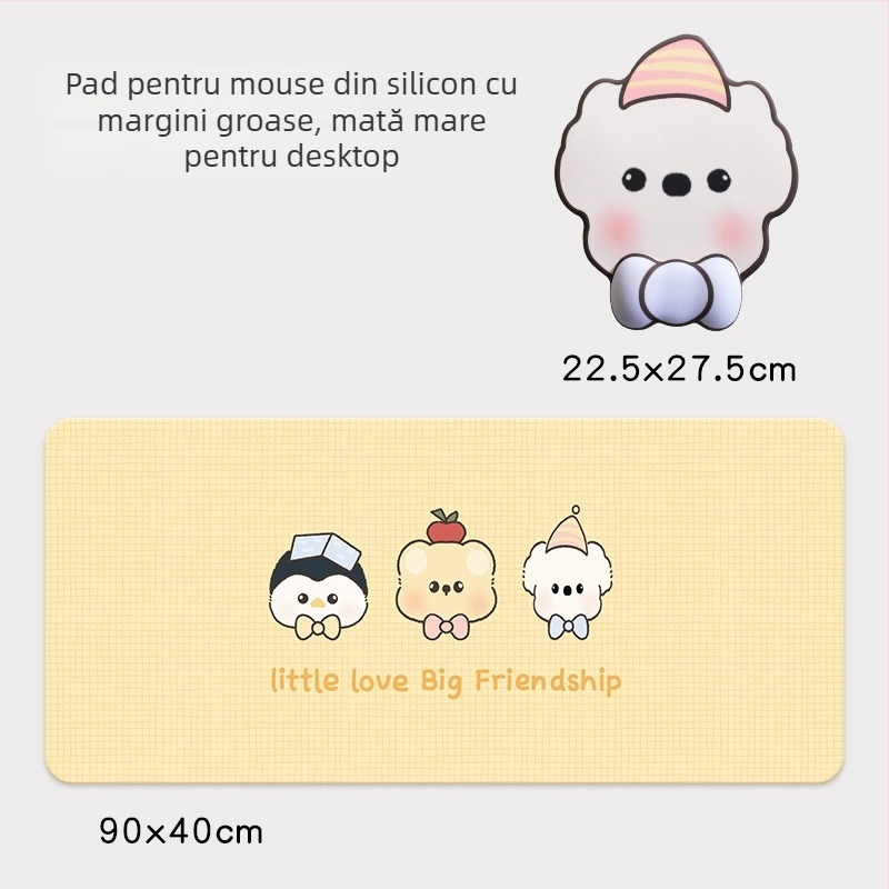 Padă de mouse cu sprijin pentru încheietură – stil desen animat, Material: pânză+silicon+PU, O singură față, Pernă pentru mână