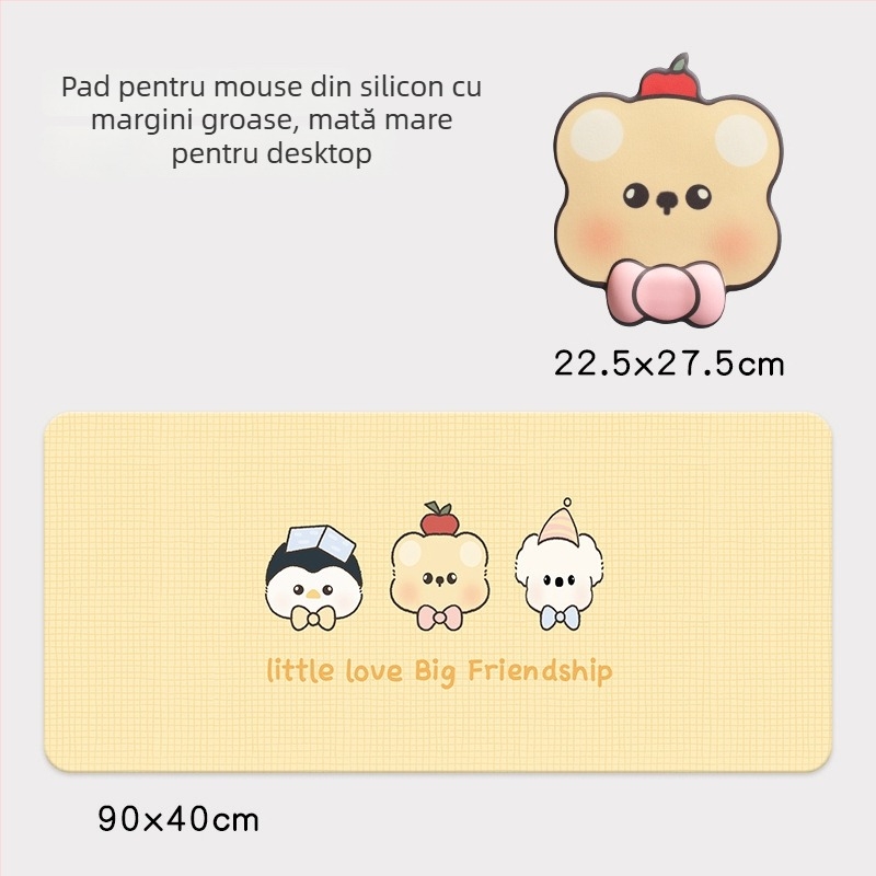 Padă de mouse cu sprijin pentru încheietură – stil desen animat, Material: pânză+silicon+PU, O singură față, Pernă pentru mână