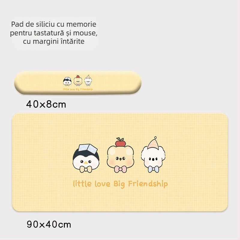 Padă de mouse cu sprijin pentru încheietură – stil desen animat, Material: pânză+silicon+PU, O singură față, Pernă pentru mână