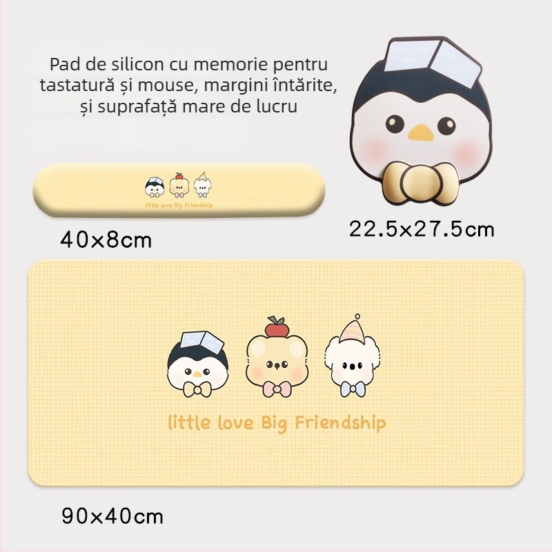 Padă de mouse cu sprijin pentru încheietură – stil desen animat, Material: pânză+silicon+PU, O singură față, Pernă pentru mână