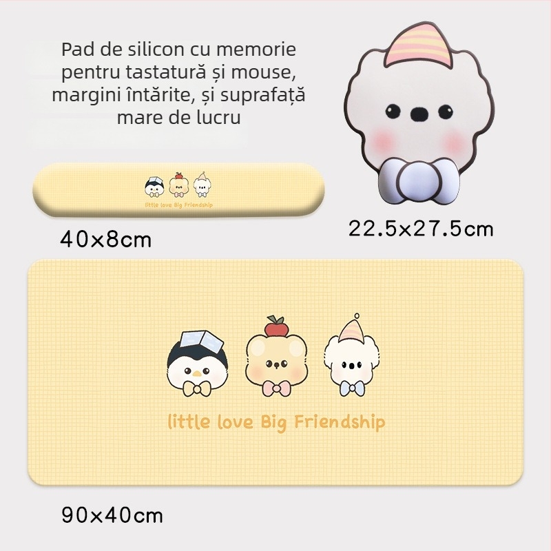 Padă de mouse cu sprijin pentru încheietură – stil desen animat, Material: pânză+silicon+PU, O singură față, Pernă pentru mână