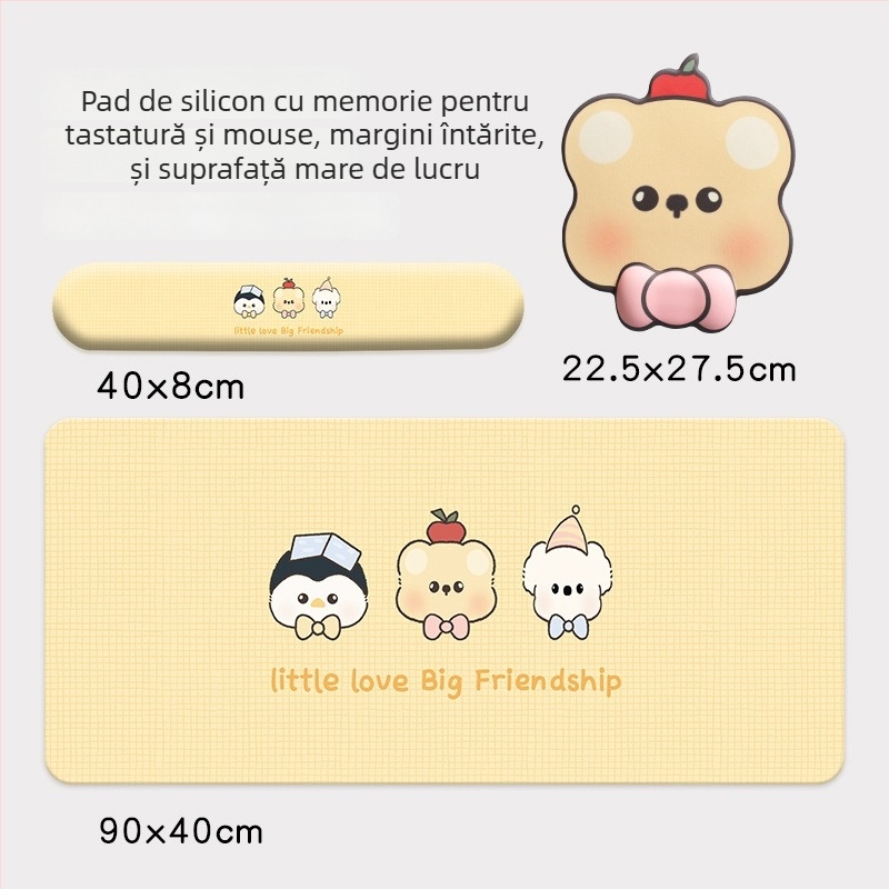 Padă de mouse cu sprijin pentru încheietură – stil desen animat, Material: pânză+silicon+PU, O singură față, Pernă pentru mână