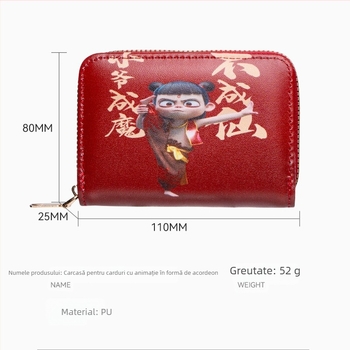 Portofel pentru monede cu model anime, material PVC, design cu 1 pliură, căptușeală din piele sintetică, ușor