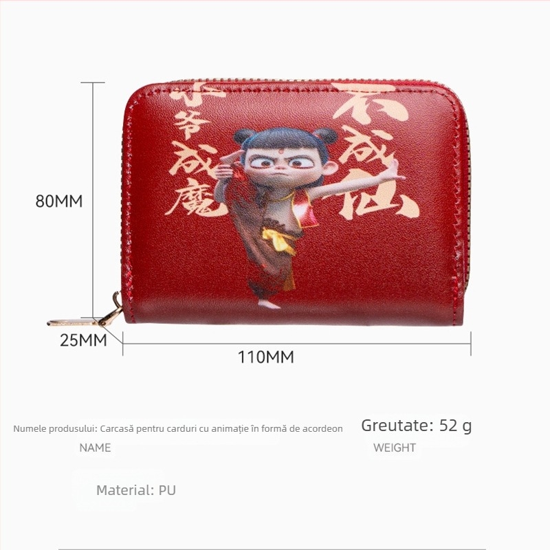 Portofel pentru monede cu model anime, material PVC, design cu 1 pliură, căptușeală din piele sintetică, ușor