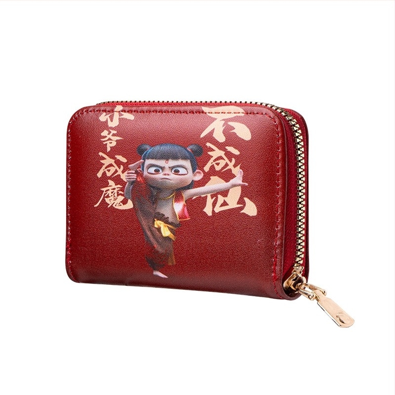 Portofel pentru monede cu model anime, material PVC, design cu 1 pliură, căptușeală din piele sintetică, ușor