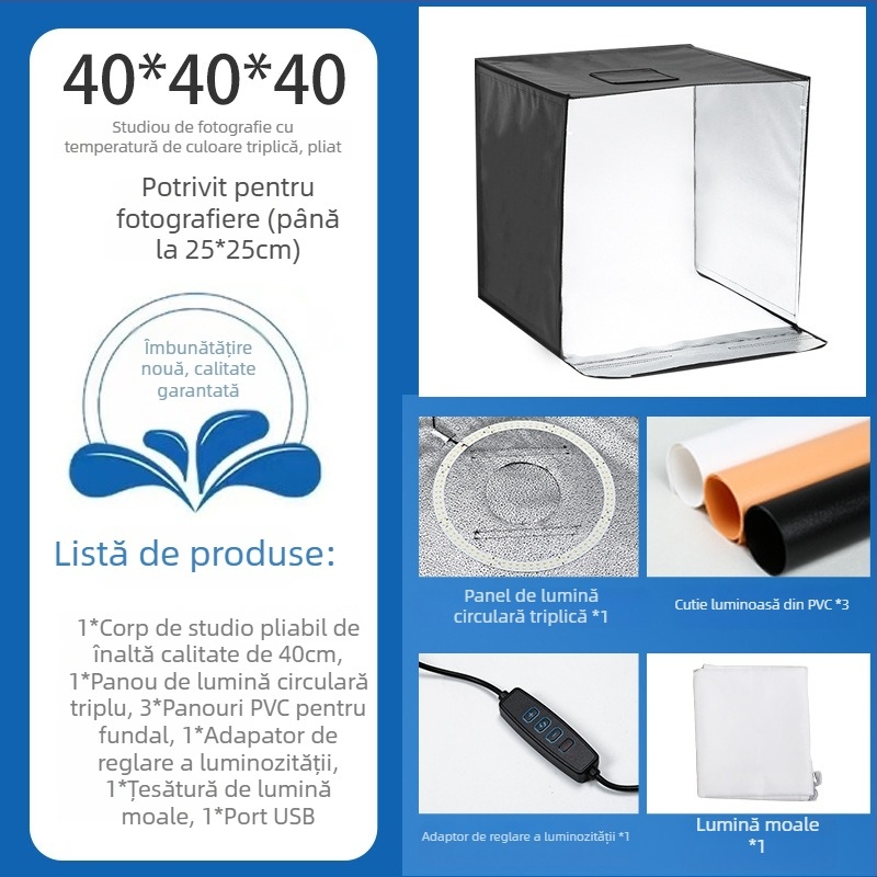 DY Mini Studio LED pentru fotografie, cutie de iluminat cu material textil difuz, pentru fotografie personală, model 40/50/60/70