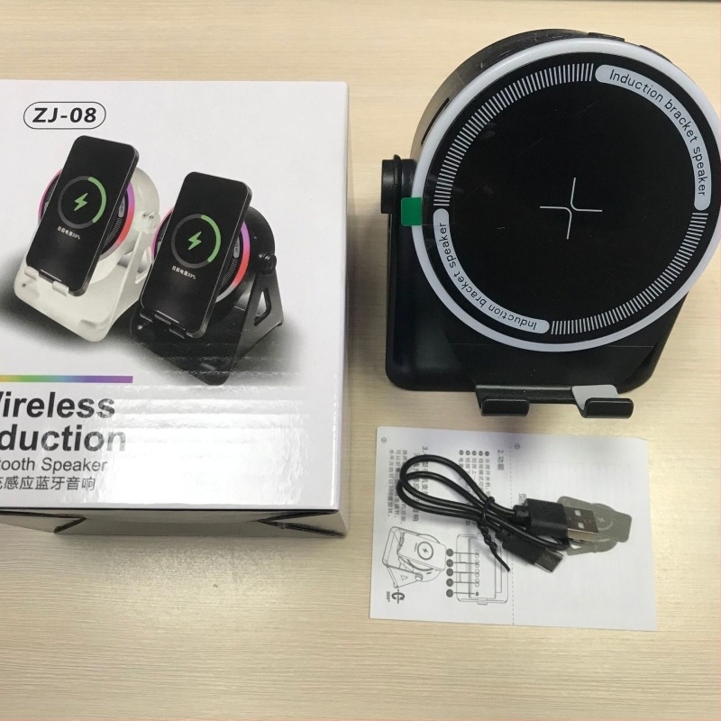 Suport pliabil pentru telefon de birou cu difuzor wireless, lumină ambientală și încărcare rapidă QC4.0, 15W, 3A