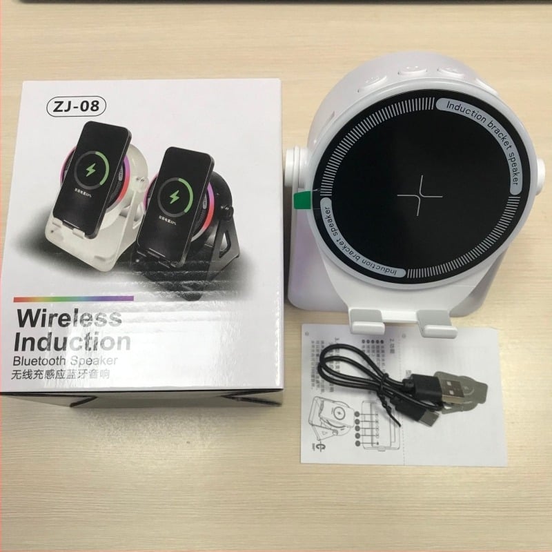 Suport pliabil pentru telefon de birou cu difuzor wireless, lumină ambientală și încărcare rapidă QC4.0, 15W, 3A