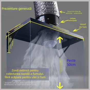 Aspirator de bucătărie cu aspirație puternică, model FD250, montaj suspendat, 220V, 50W, carcasă din fier