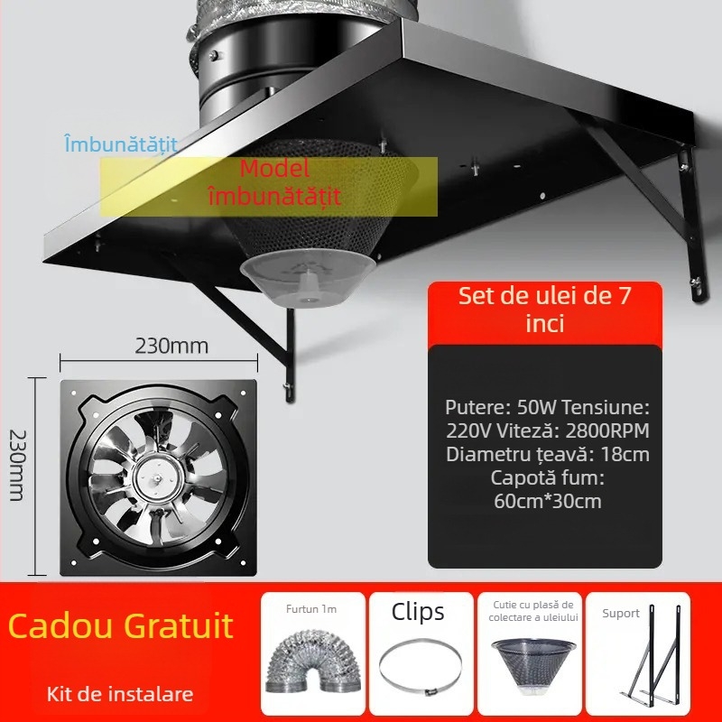 Aspirator de bucătărie cu aspirație puternică, model FD250, montaj suspendat, 220V, 50W, carcasă din fier