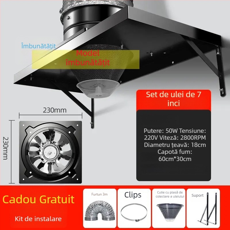 Aspirator de bucătărie cu aspirație puternică, model FD250, montaj suspendat, 220V, 50W, carcasă din fier