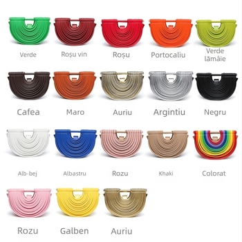 Geantă de mână țesută pentru femei, formă de scoică, material PU, închidere magnetică, buzunar pentru telefon, curea crossbody