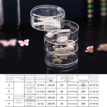 Cutie de depozitare pentru bijuterii de birou, transparentă, design rotativ cu mai multe niveluri, din plastic PS, capacitate 2 L