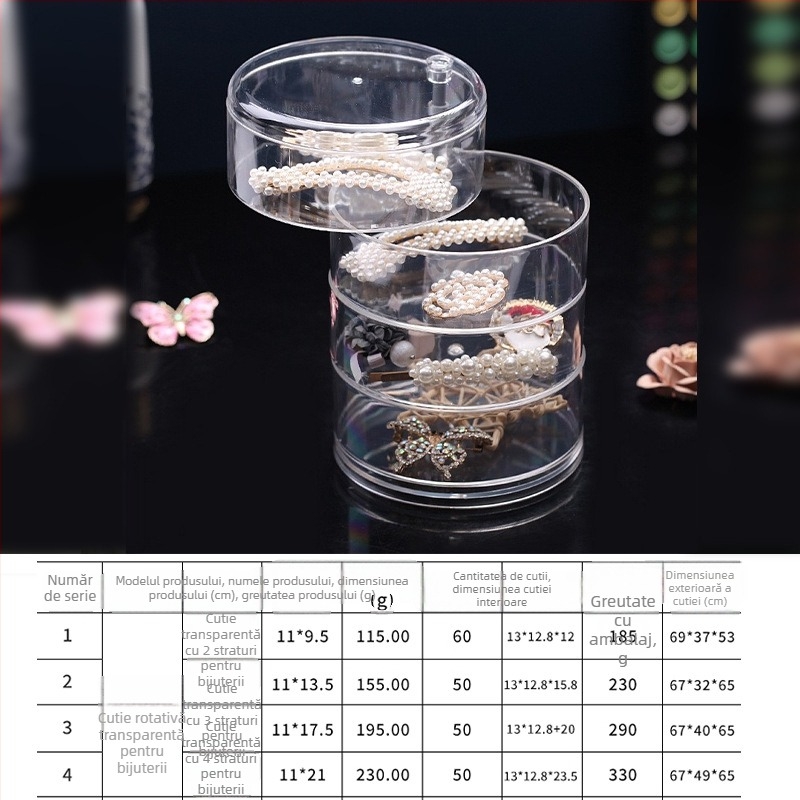 Cutie de depozitare pentru bijuterii de birou, transparentă, design rotativ cu mai multe niveluri, din plastic PS, capacitate 2 L