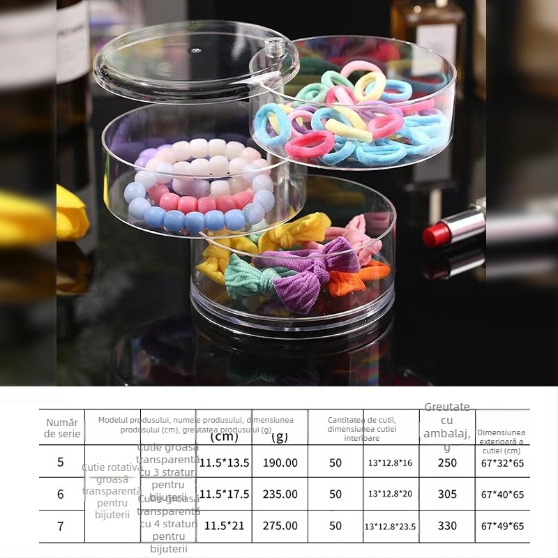 Cutie de depozitare pentru bijuterii de birou, transparentă, design rotativ cu mai multe niveluri, din plastic PS, capacitate 2 L