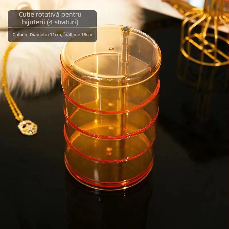 Cutie de depozitare pentru bijuterii de birou, transparentă, design rotativ cu mai multe niveluri, din plastic PS, capacitate 2 L