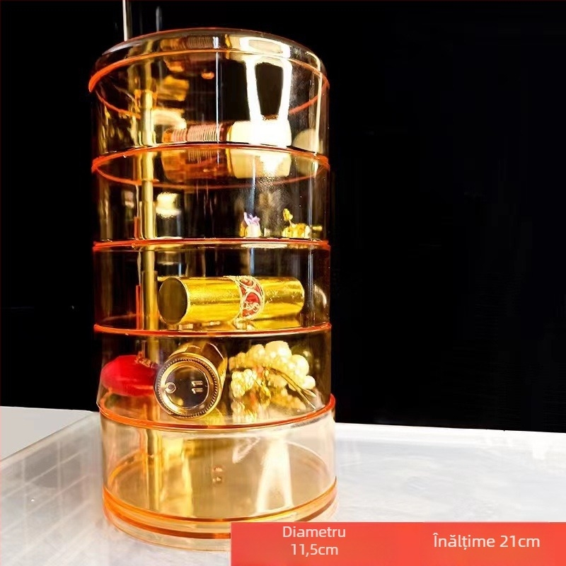 Cutie de depozitare pentru bijuterii de birou, transparentă, design rotativ cu mai multe niveluri, din plastic PS, capacitate 2 L