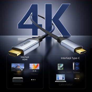 Cablu adaptor Type-C la HDMI, 4K60Hz, interfață HDMI, OEM disponibil