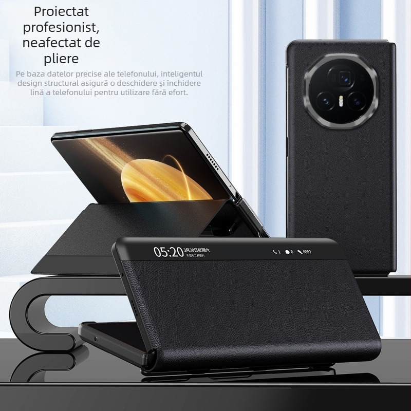 Carcasă pentru Honor MagicV3 cu fereastră inteligentă din piele, stil husă/afaceri, suport, anti-cadere, anti-amprente