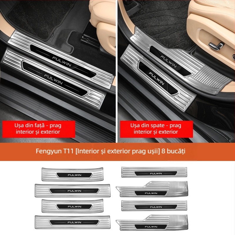 Kit praguri pentru uși pentru Chery Fengyun T11 — construcție metalică, Include pedal de întâmpinare și protecție spate, Fără personalizare
