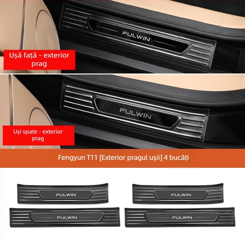 Kit praguri pentru uși pentru Chery Fengyun T11 — construcție metalică, Include pedal de întâmpinare și protecție spate, Fără personalizare