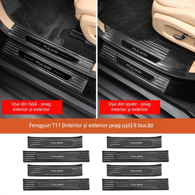 Kit praguri pentru uși pentru Chery Fengyun T11 — construcție metalică, Include pedal de întâmpinare și protecție spate, Fără personalizare