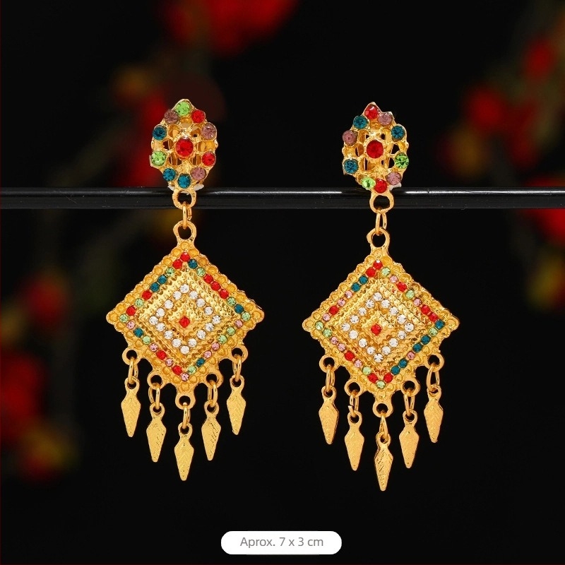 Cercei clipuri etno Thai-Dai stil, design geometric spirala, placati cu aur, aliaj