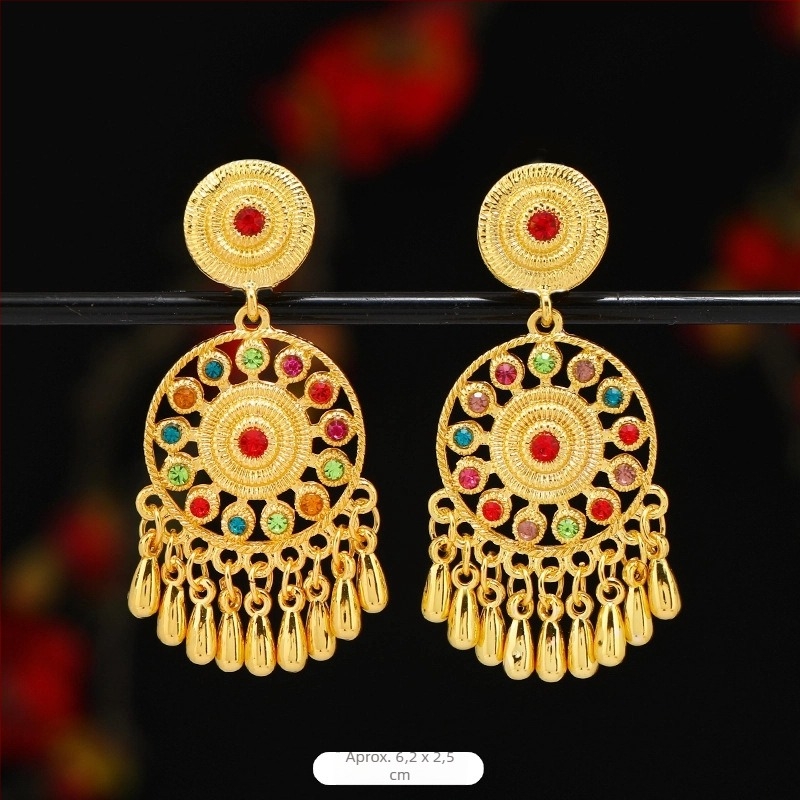 Cercei clipuri etno Thai-Dai stil, design geometric spirala, placati cu aur, aliaj