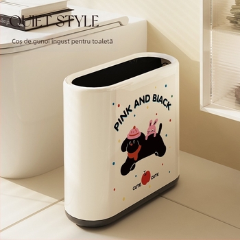 Coș oval pentru baie, design desen animat, 12 L, fără capac, din hârtie