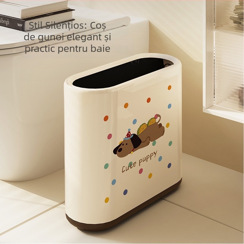 Coș oval pentru baie, design desen animat, 12 L, fără capac, din hârtie