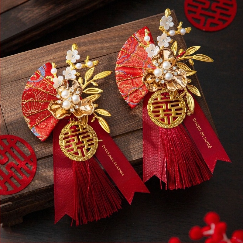 Set de corsage de nuntă pentru familie și părinți, flori de mătase, în stil chinezesc pentru mireasă și mire