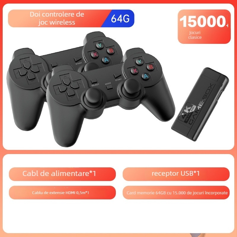 Consolă arcade wireless K9 pentru 2–4 jucători, 32/64 GB, HDMI, OS simulare