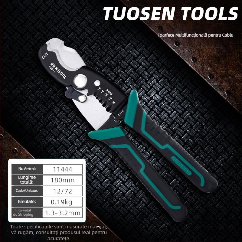 Tuosen Clește pentru dezizolarea cablurilor — Unealtă multifuncțională pentru dezizolarea firelor, crimpare, prindere și deschiderea cablurilor