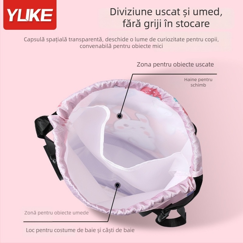 Rucsac pentru copii cu compartiment uscat/moc, impermeabil, model Cartoon, material poliester + EVA, unisex, pentru utilizare în aer liber