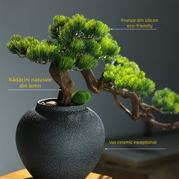 Bonsai din lemn în stil nou chinezesc – decor de masă, peisaj miniatural, realizare semi-artizanală