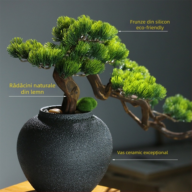 Bonsai din lemn în stil nou chinezesc – decor de masă, peisaj miniatural, realizare semi-artizanală