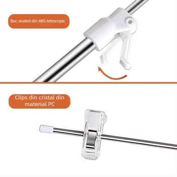 Suport pentru postere din oțel inoxidabil, de birou, telescopic, în formă de L, cu clips KT board pentru supermarketuri