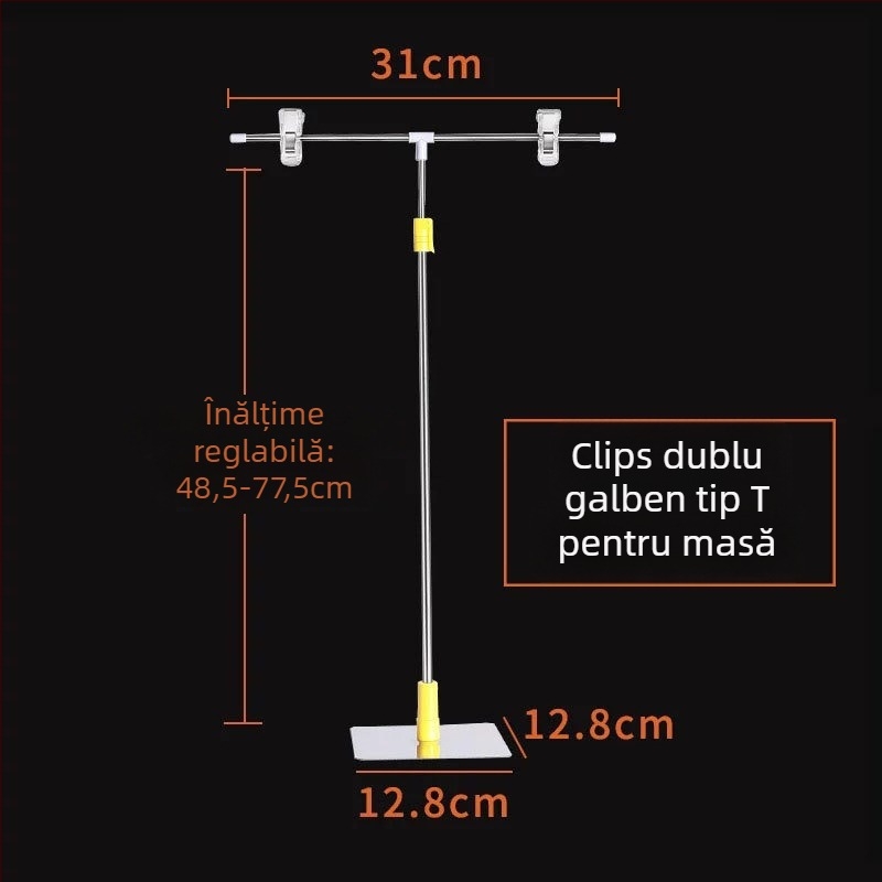 Suport pentru postere din oțel inoxidabil, de birou, telescopic, în formă de L, cu clips KT board pentru supermarketuri