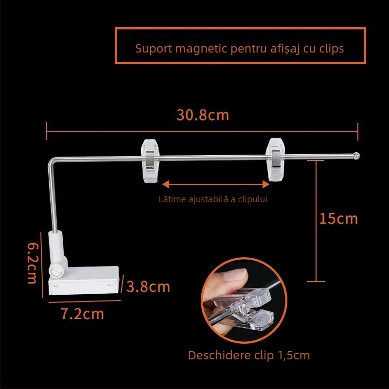 Suport pentru postere din oțel inoxidabil, de birou, telescopic, în formă de L, cu clips KT board pentru supermarketuri