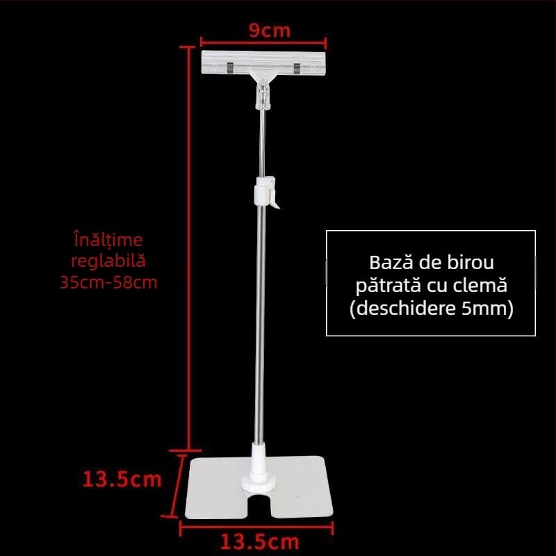 Suport pentru postere din oțel inoxidabil, de birou, telescopic, în formă de L, cu clips KT board pentru supermarketuri